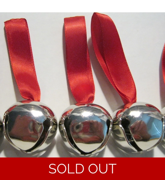 PACK OF 10 RED RIBBON WITH 1 1/2" NICKLE POLAR EXPRESS BELL